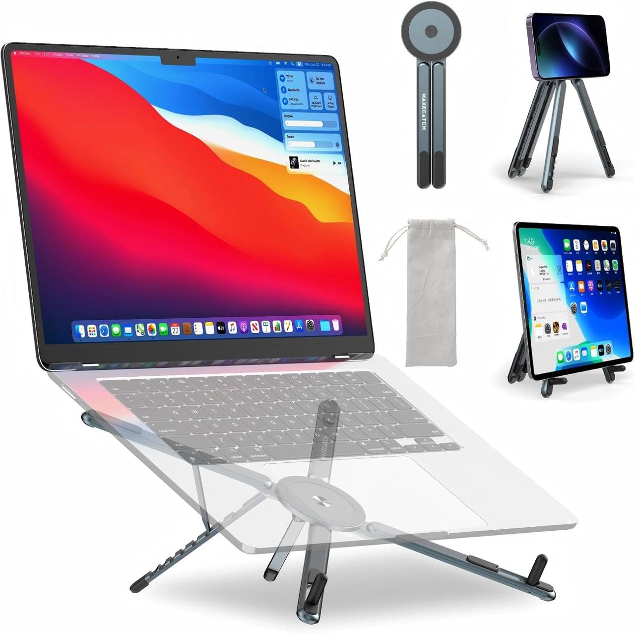 Ultimate 3-in-1 Magnetic Aluminum Foldable Laptop & Phone Stand