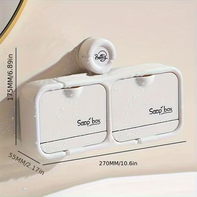 Stylish Wall-Mounted Double Soap Box with Drain & Dustproof Lids