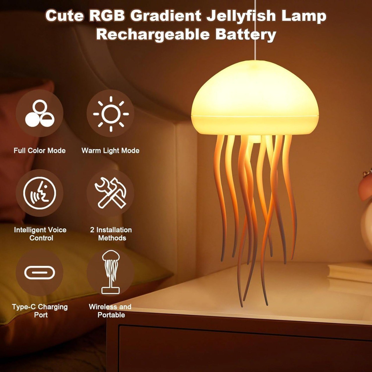 🌈 Cute RGB Gradient Jellyfish Night Lamp