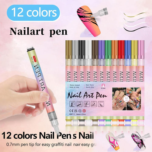 12-Color Ultra-Fine Nail Art Pen Set | DIY Acrylic Paint Polish Markers