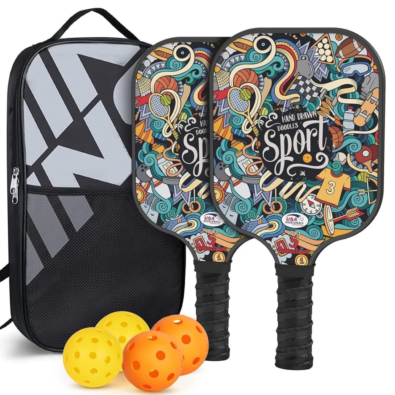 Premium Graphite Pickleball Paddle Set (2 Rackets, 4 Balls & Bag)