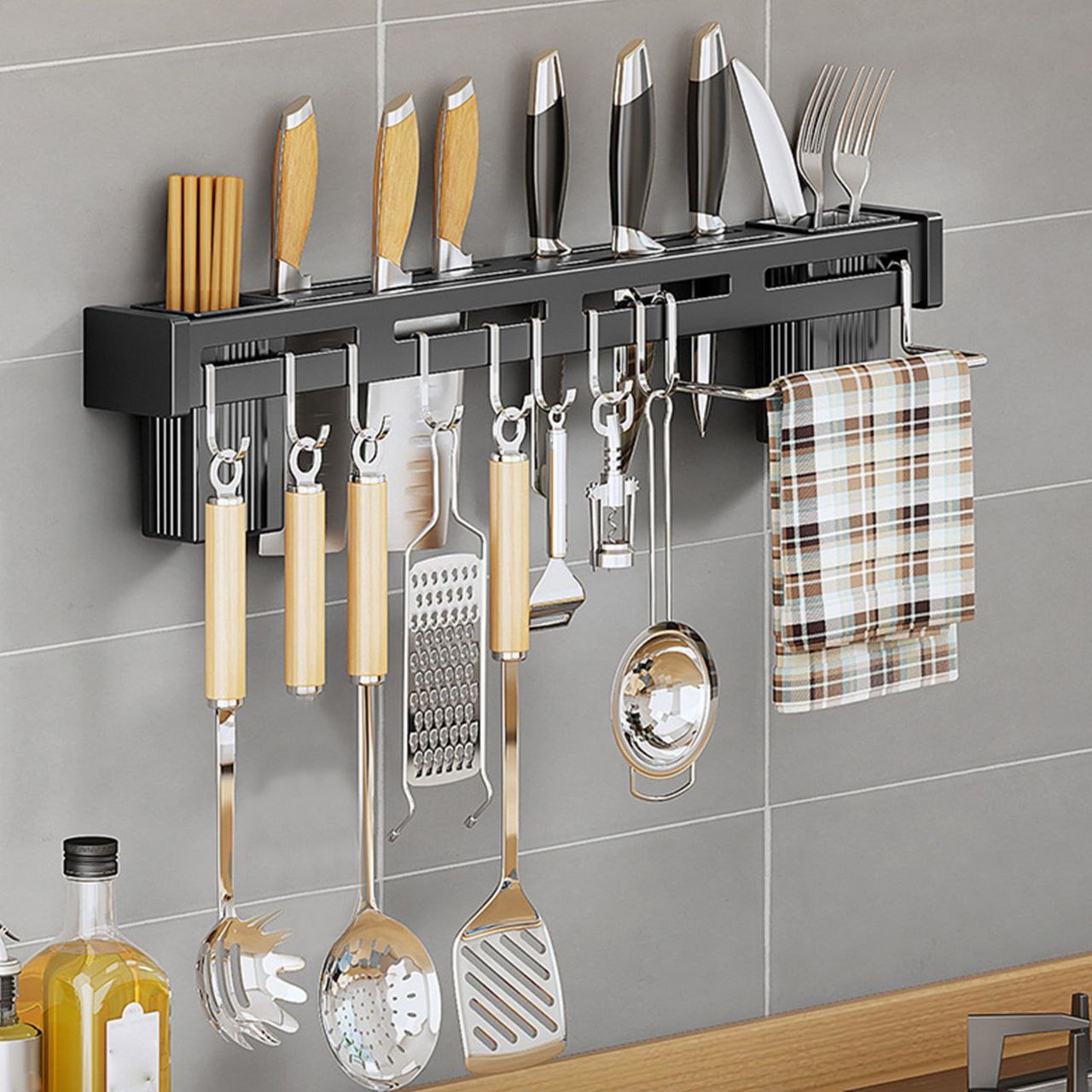 Punch-Free Kitchen Utensil & Knife Rack | Wall Mounted Organizer