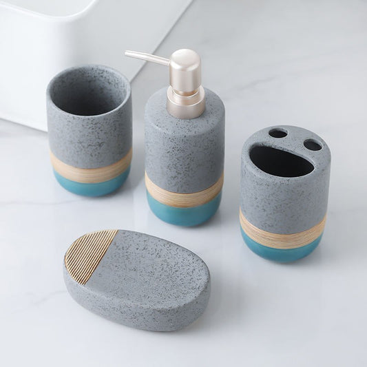 Premium Ceramic Bathroom Accessory Set | 4-Piece Modern Vanity Organizer