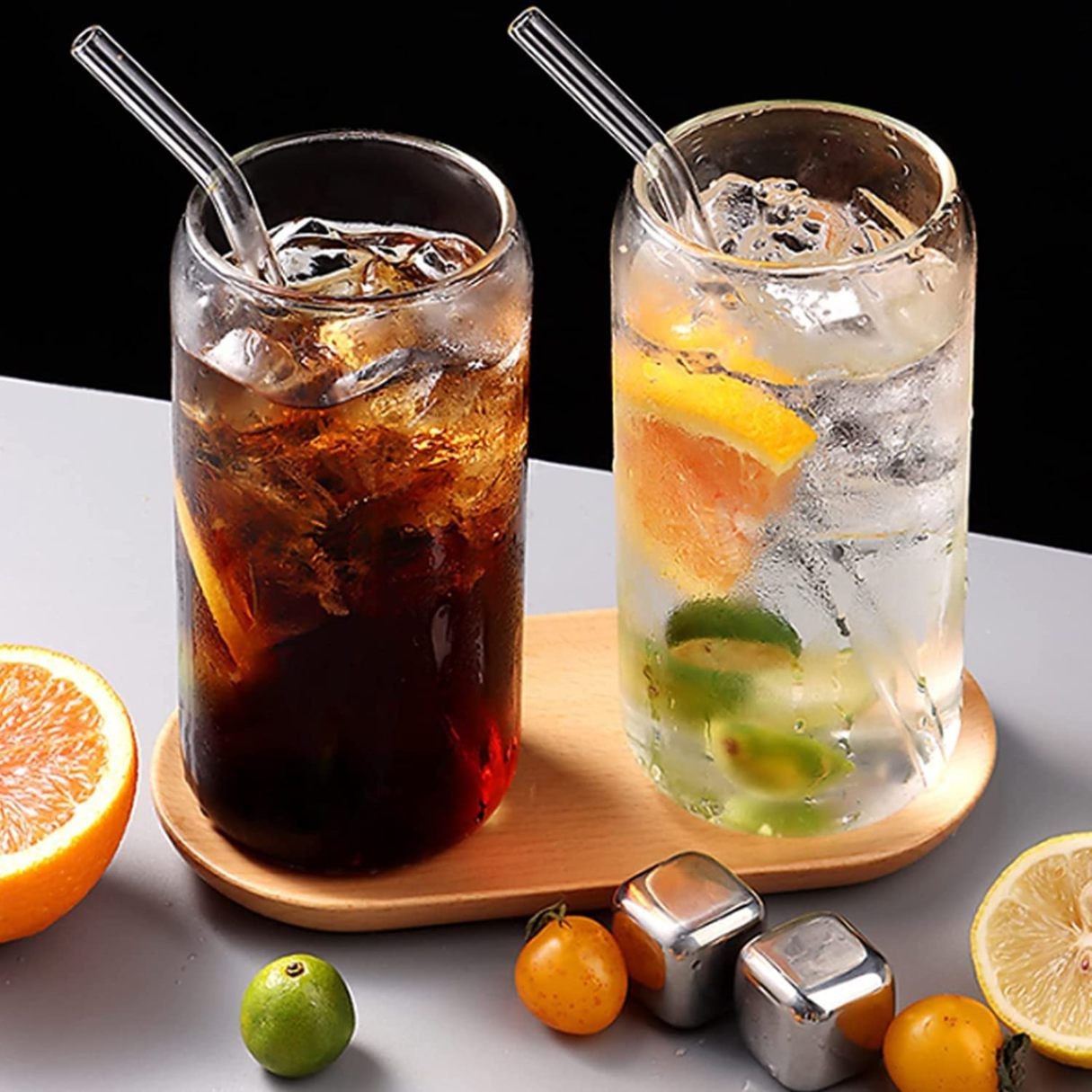 540ml Can-Shaped Glass Cups | Set of 2 Aesthetic Tumblers with Glass Straws