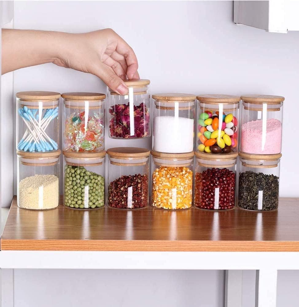 12-Piece Premium Borosilicate Glass Jar Set | 220ml Airtight Storage with Wooden Lids