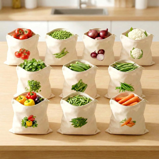 10-Piece Eco-Friendly Fridge Vegetable Bags | 100% Pure Cotton Storage