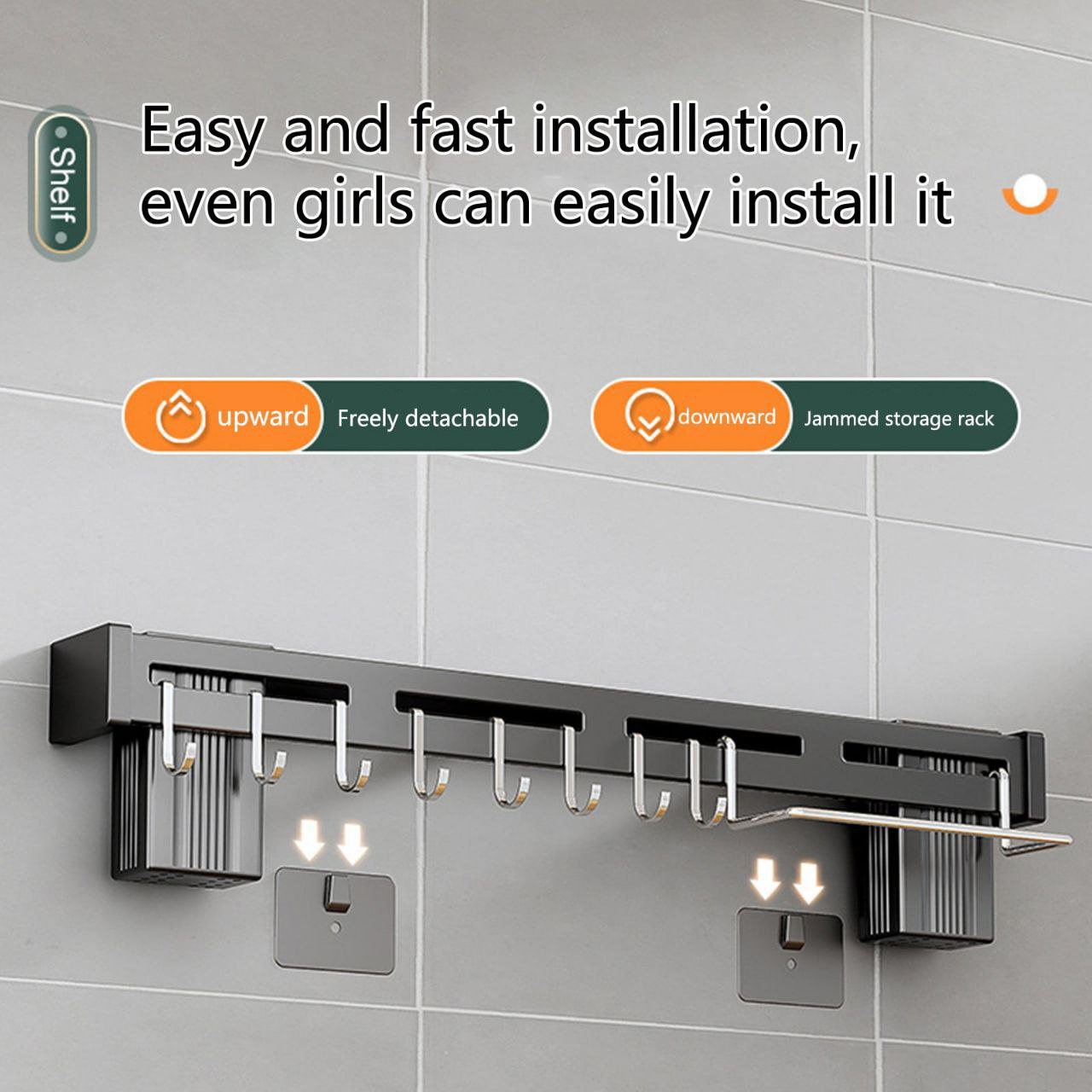 Punch-Free Kitchen Utensil & Knife Rack | Wall Mounted Organizer