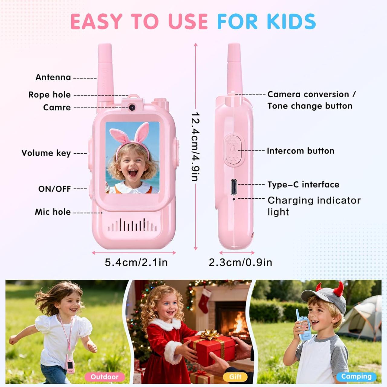 Premium 2-Pack Kids Video Walkie Talkie Set with Camera