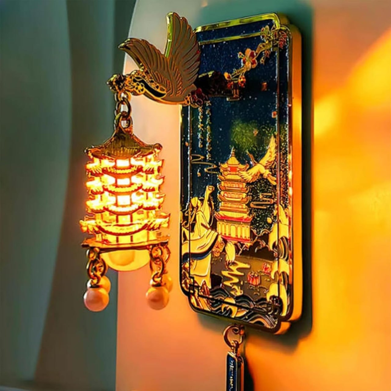 3D Luminous Metal Lantern Fridge Magnet | LED Decorative Sticker