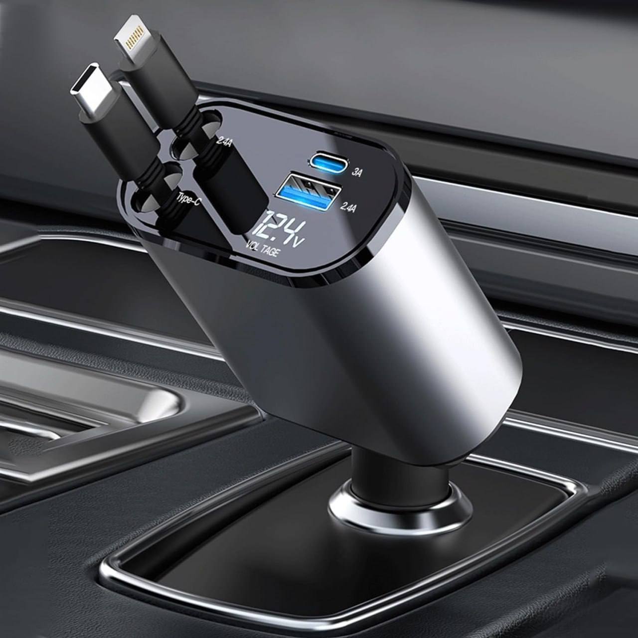 120W 4-in-1 Retractable Car Charger | Super Fast Charge Adapter