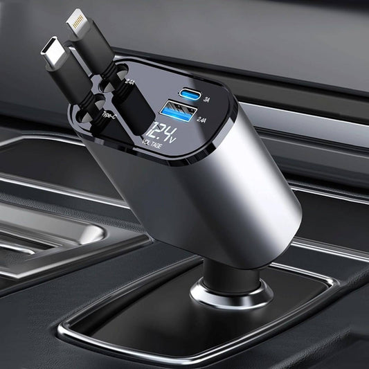 120W 4-in-1 Retractable Car Charger | Super Fast Charge Adapter