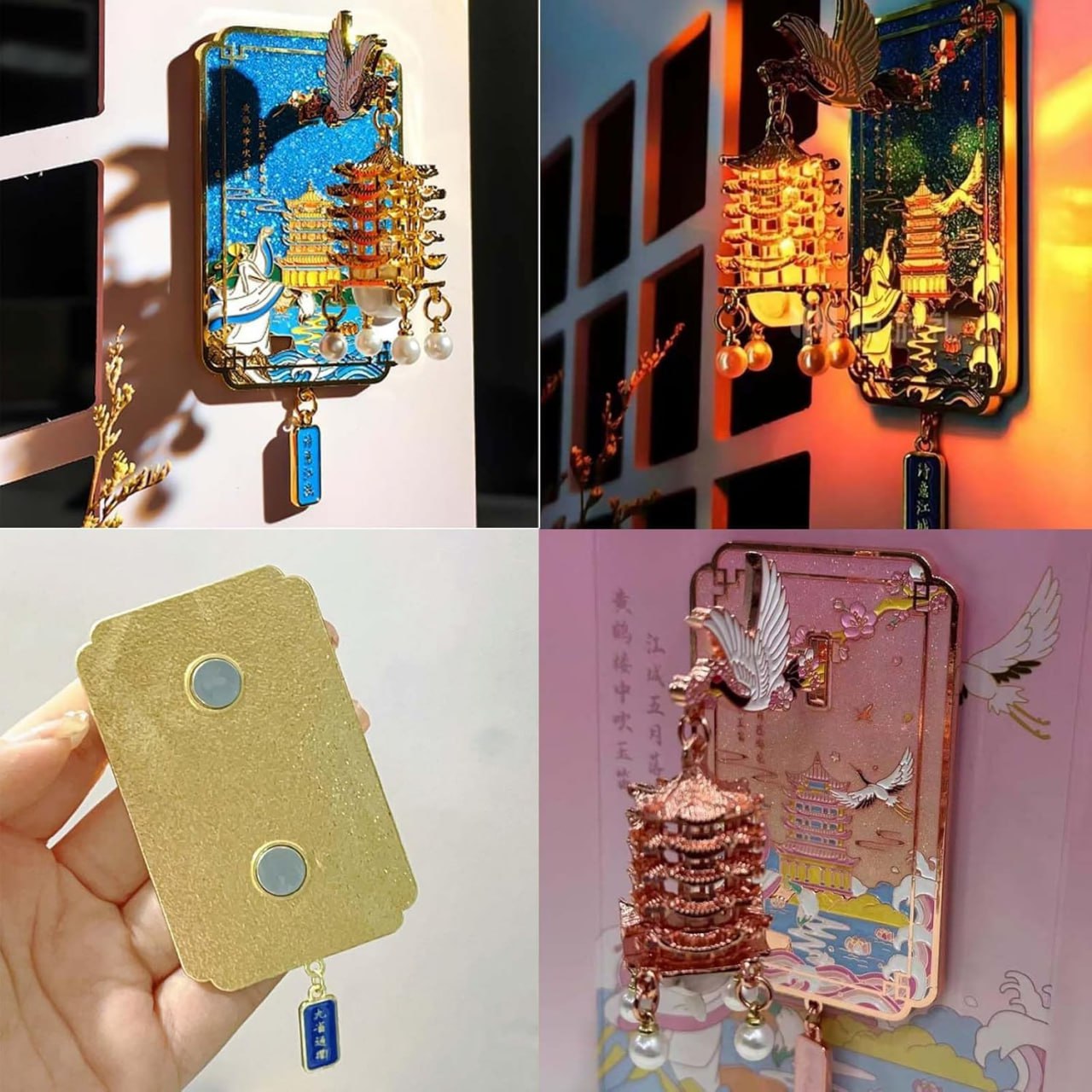 3D Luminous Metal Lantern Fridge Magnet | LED Decorative Sticker