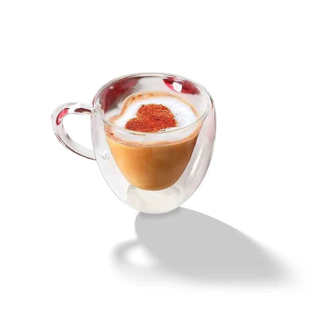 80ml Heart-Shaped Double Wall Glass | Romantic Espresso Cup | Set Of 2